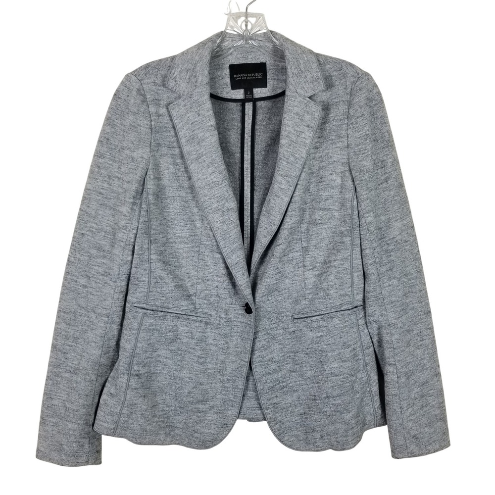 Banana Republic Blazer Women 2 Grey Long and Lean Wool Blend Knit Professional